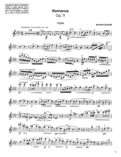 Dvořák - Romance in F minor for violin and piano, Op. 11 (PDF Sheet Music / Digital Download)