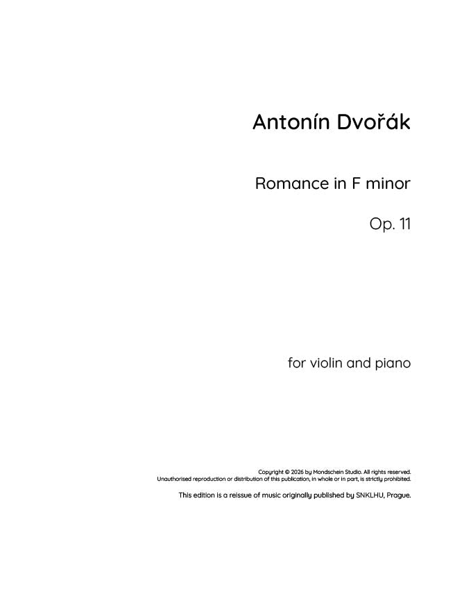 Dvořák - Romance in F minor for violin and piano, Op. 11 (PDF Sheet Music / Digital Download)