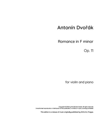 Dvořák - Romance in F minor for violin and piano, Op. 11 (PDF Sheet Music / Digital Download)
