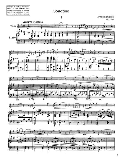 Dvořák - Sonatina in G major for violin and piano, Op. 100 (PDF Sheet Music / Digital Download)