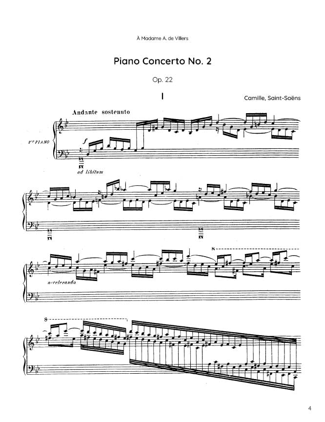 Saint-Saëns - Piano Concerto No. 2 in G minor, Op. 22 (PDF Sheet Music / Digital Download)