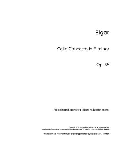 Elgar - Cello Concerto in E minor, Op. 85 (PDF Sheet Music / Digital Download)