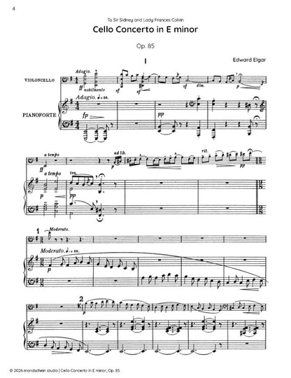 Elgar - Cello Concerto in E minor, Op. 85 (PDF Sheet Music / Digital Download)