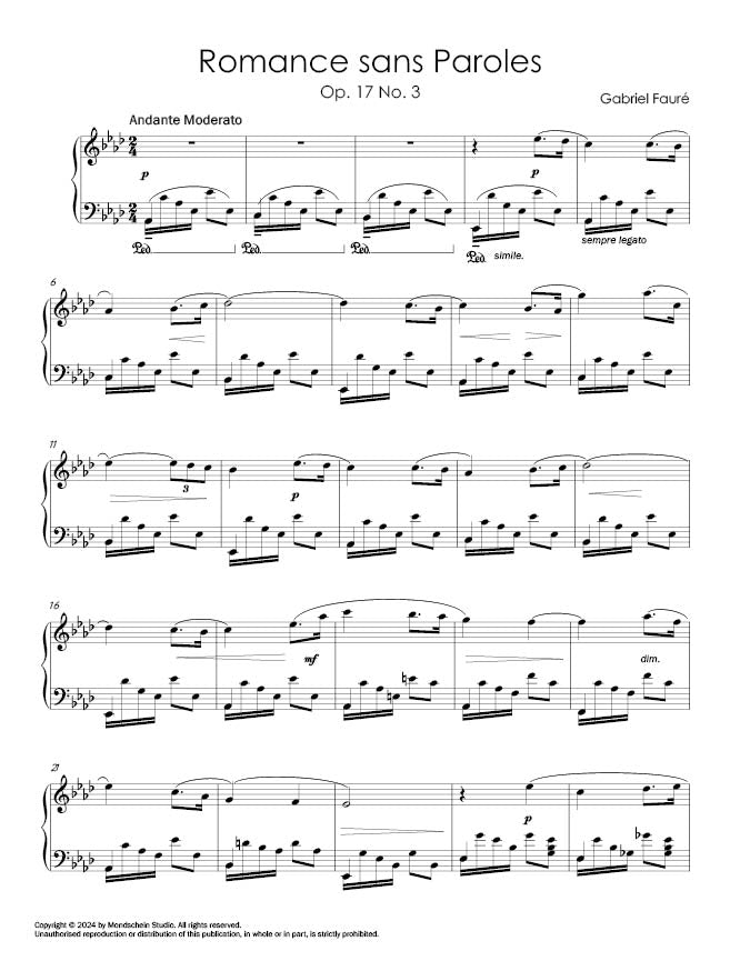 Fauré - Romance sans Paroles in A-flat major, Op. 17 No. 3 (PDF Sheet Music / Digital Download)