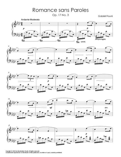 Fauré - Romance sans Paroles in A-flat major, Op. 17 No. 3 (PDF Sheet Music / Digital Download)