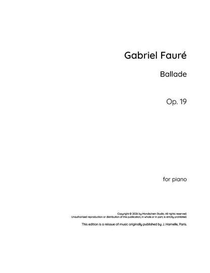 Fauré - Ballade, Op. 19 (PDF Sheet Music / Digital Download)