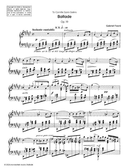 Fauré - Ballade, Op. 19 (PDF Sheet Music / Digital Download)