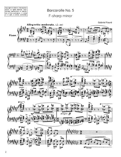Fauré - Barcarolle No. 5 in F-sharp minor, Op. 66 (PDF Sheet Music / Digital Download)