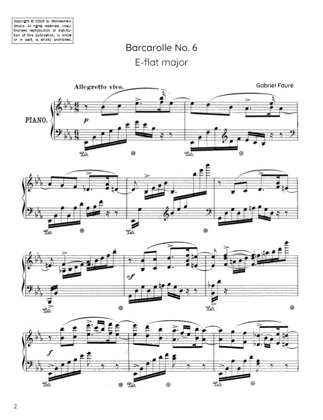 Fauré - Barcarolle No. 6 in E-flat major, Op. 70 (PDF Sheet Music / Digital Download)