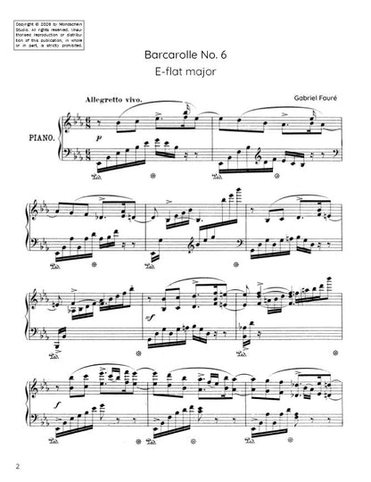 Fauré - Barcarolle No. 6 in E-flat major, Op. 70 (PDF Sheet Music / Digital Download)