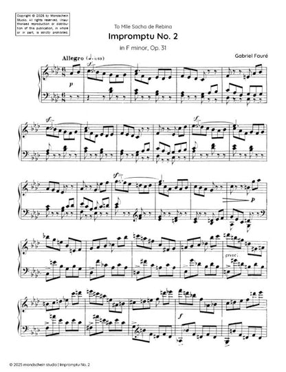 Fauré - Impromptu No. 2 in F minor, Op. 31 (PDF Sheet Music / Digital Download)