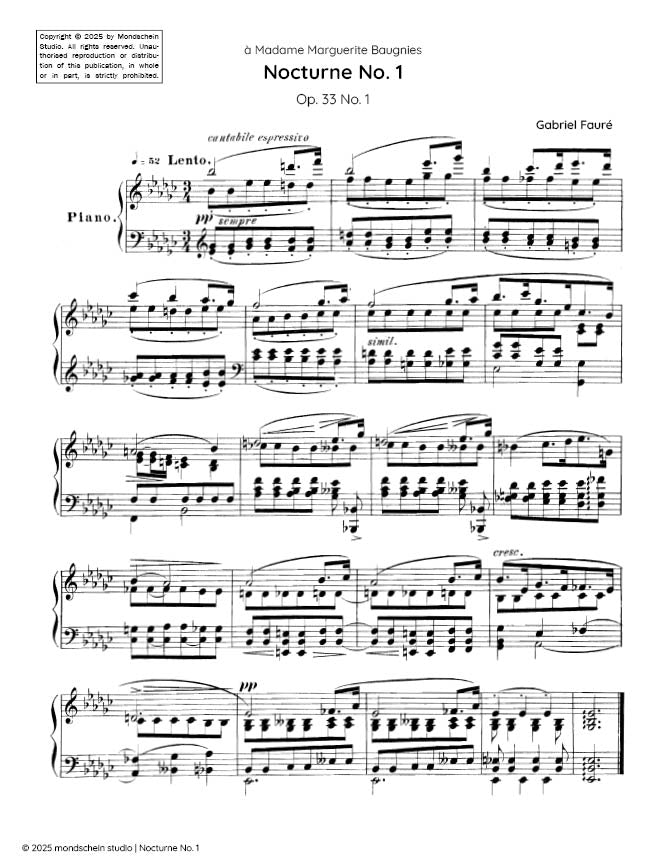 Fauré - Nocturne No. 1 Op. 33 No. 1 (PDF Sheet Music / Digital Download)
