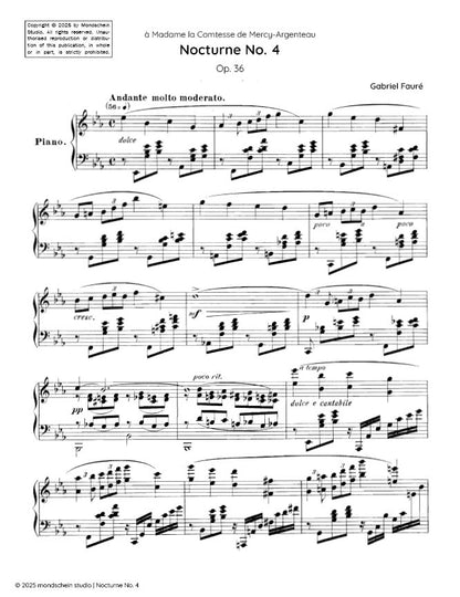 Fauré - Nocturne No. 4 in E-flat major, Op. 36 (PDF Sheet Music / Digital Download)