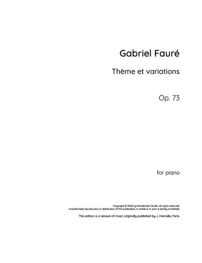 Fauré - Thème et variations, Op. 73 (PDF Sheet Music / Digital Download)
