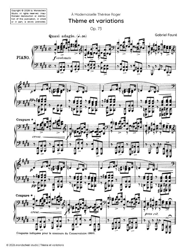 Fauré - Thème et variations, Op. 73 (PDF Sheet Music / Digital Download)