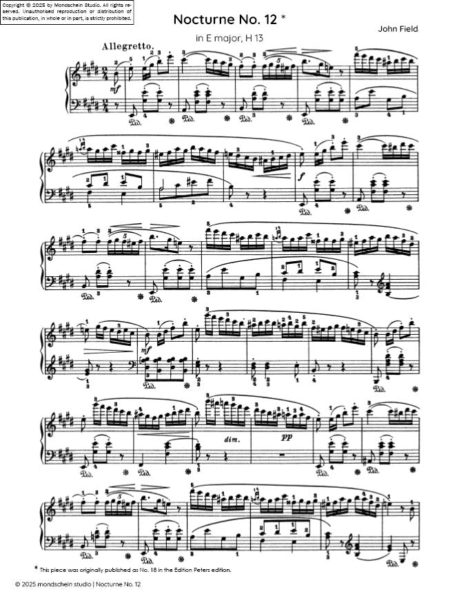 Field - Nocturne No. 12 in E major, H 13 (PDF Sheet Music / Digital Download)