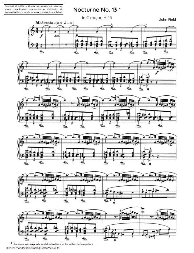 Field - Nocturne No. 13 in C major, H 45 (PDF Sheet Music / Digital Download)