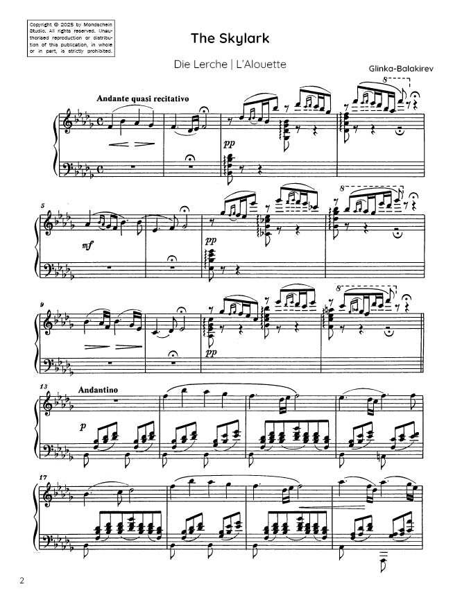 Glinka-Balakirev - The Skylark (PDF Sheet Music / Digital Download)