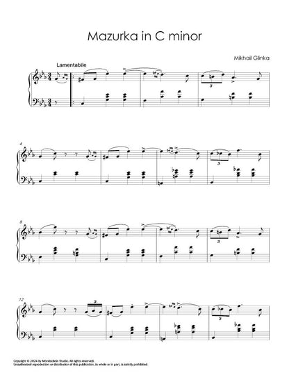 Glinka - Mazurka in C minor (PDF Sheet Music / Digital Download)