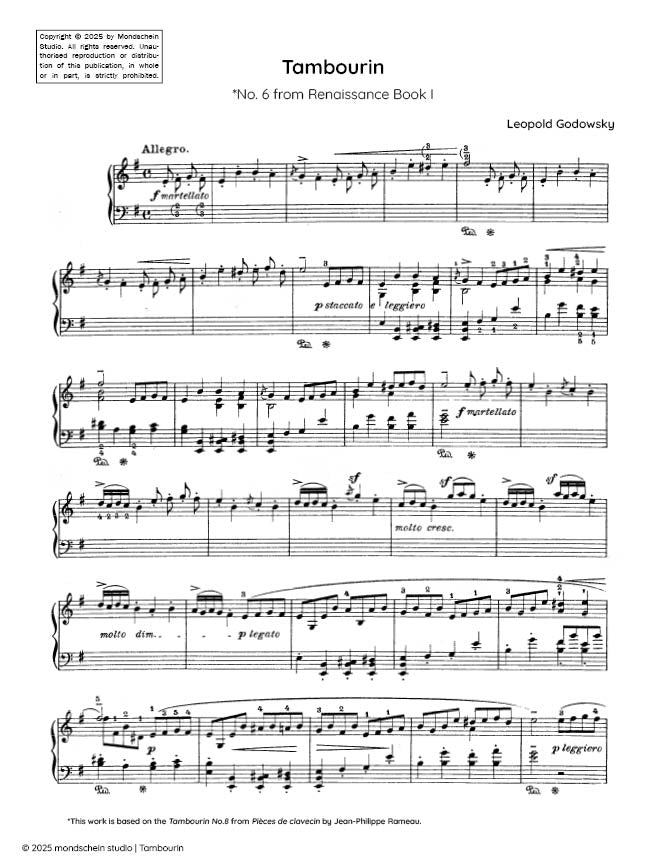 Godowsky - Tambourin, No. 6 from Renaissance Book I (PDF Sheet Music / Digital Download)