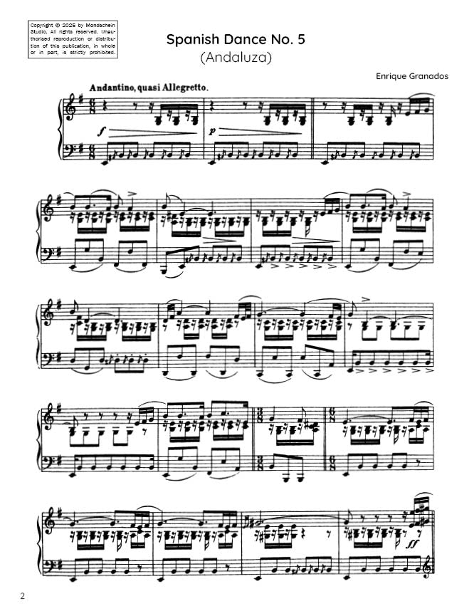Granados - Spanish Dance No. 5 "Andaluza" (PDF Sheet Music / Digital Download)