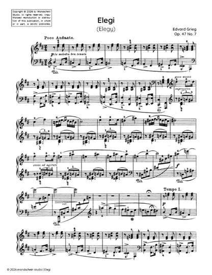 Grieg - Elegi (Elegy), Op. 47 No. 7 (PDF Sheet Music / Digital Download)