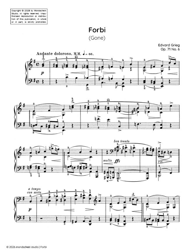 Grieg - Forbi (Gone), Op. 71 No. 6 (PDF Sheet Music / Digital Download)