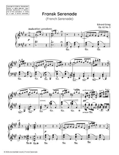 Grieg - Fransk Serenade (French Serenade), Op. 62 No. 3 (PDF Sheet Music / Digital Download)