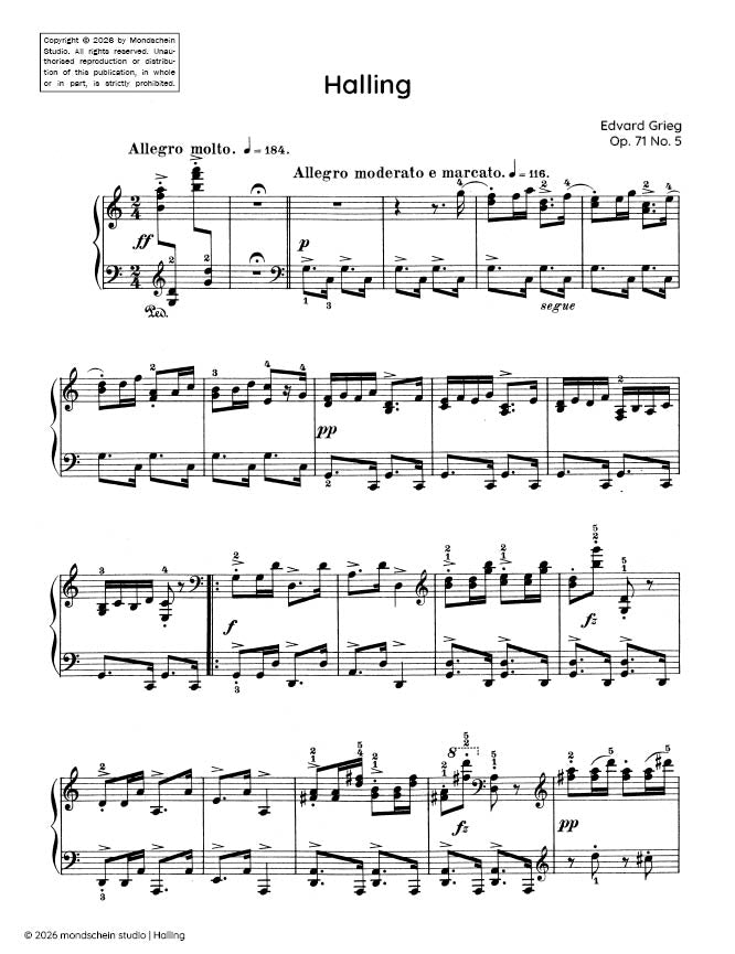 Grieg - Halling, Op. 71 No. 5 (PDF Sheet Music / Digital Download)