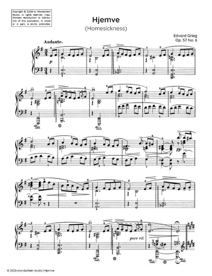Grieg - Hjemve (Homesickness), Op. 57 No. 6 (PDF Sheet Music / Digital Download)