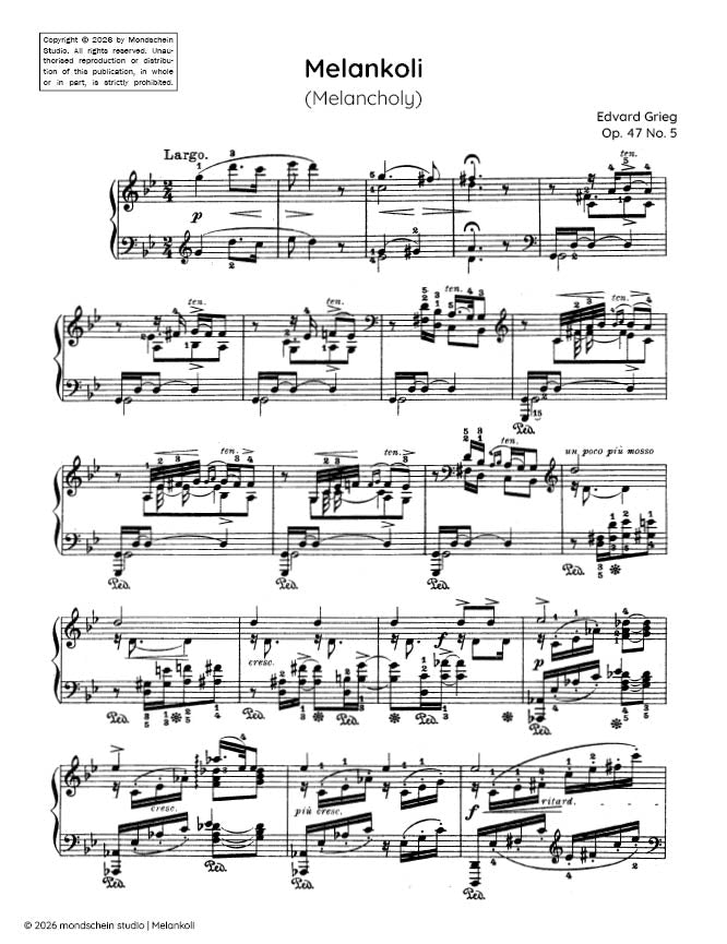 Grieg - Melankoli (Melancholy), Op. 47 No. 5 (PDF Sheet Music / Digital Download)