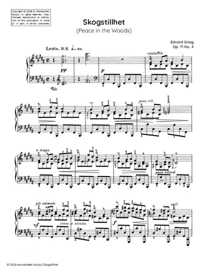Grieg - Skogstillhet (Paix dans les bois), Op. 71 No 4 (Partition PDF / Téléchargement numérique)