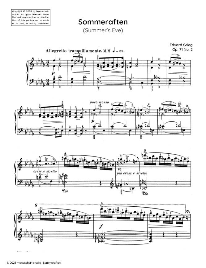 Grieg - Sommeraften (Soir d'été), Op. 71 No. 2 (Partition numérique / Téléchargement immédiat)