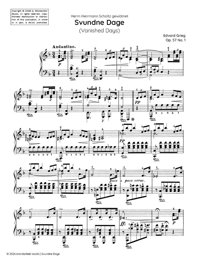 Grieg - Svundne Dage (Vanished Days), Op. 57 No. 1 (PDF Sheet Music / Digital Download)