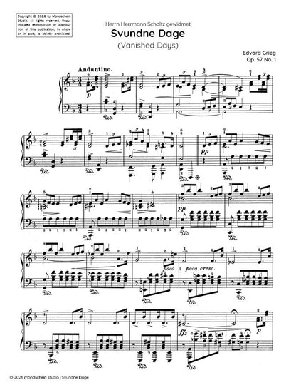 Grieg - Svundne Dage (Vanished Days), Op. 57 No. 1 (PDF Sheet Music / Digital Download)