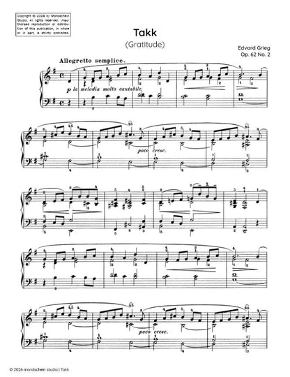 Grieg - Takk (Gratitude), Op. 62 No. 2 (PDF Sheet Music / Digital Download)