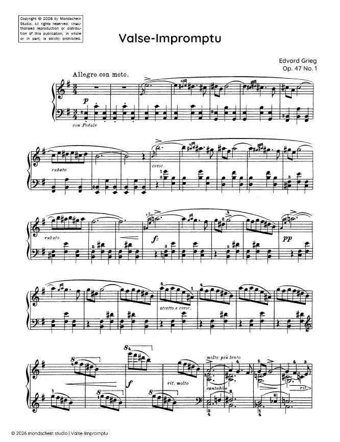Grieg - Valse-Impromptu, Op. 47 No. 1 (PDF Sheet Music / Digital Download)