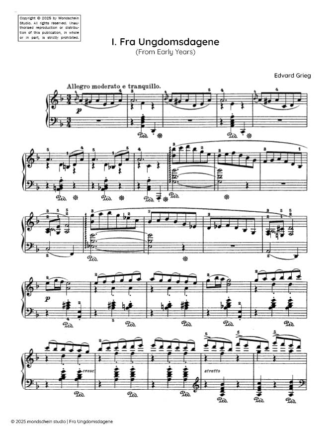 Grieg - Fra Ungdomsdagene (From Early Years), Op. 65 No. 1 (PDF Sheet Music / Digital Download)