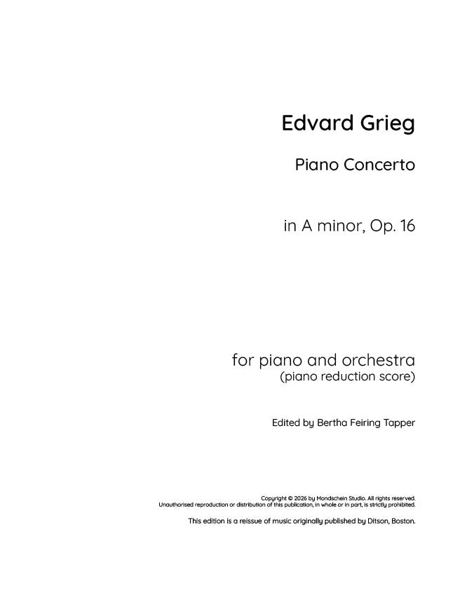 Grieg - Piano Concerto in A minor, Op. 16 (PDF Sheet Music / Digital Download)