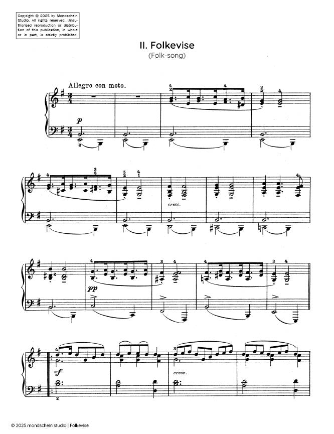 Grieg - Folkevise (Folk-song), Op. 38 No. 2 (PDF Sheet Music / Digital Download)