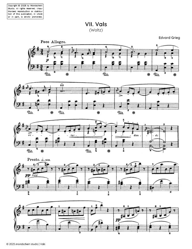 Grieg - Vals (Waltz), Op. 38 No. 7 (PDF Sheet Music / Digital Download)