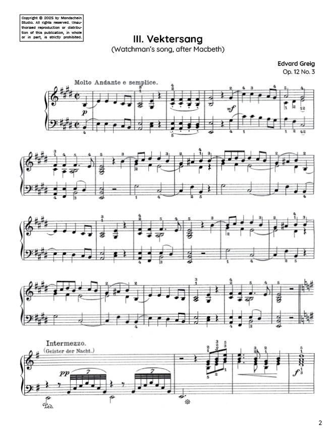 Grieg - Watchman's song, Op. 12 No. 3 (PDF Sheet Music / Digital Download)
