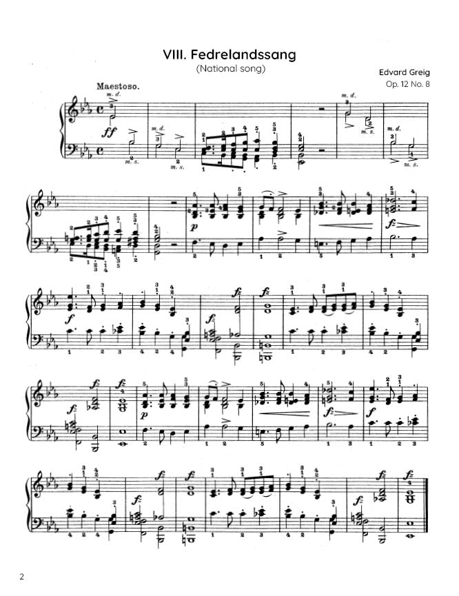 Grieg - Fedrelandssang (National song), Op. 12 No. 8 (PDF Sheet Music / Digital Download)