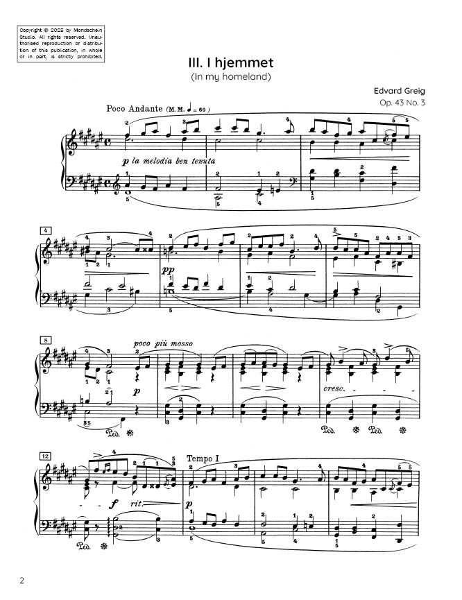 Grieg - In my homeland, Op. 43 No. 3 (PDF Digital Download)