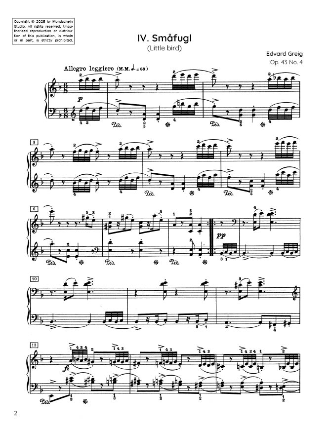 Grieg - Little bird, Op. 43 No. 4 (PDF Digital Download)