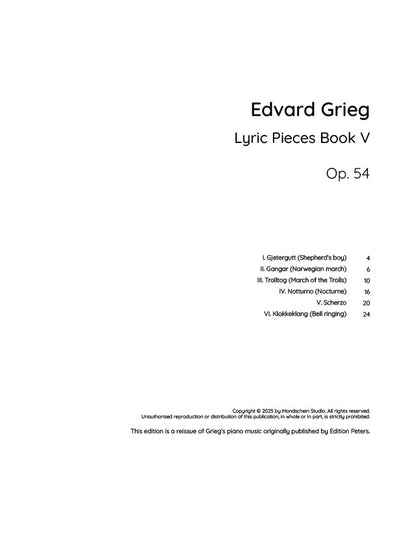 Grieg - Lyric Pieces Book V, Op. 54 (PDF Sheet Music / Digital Download)