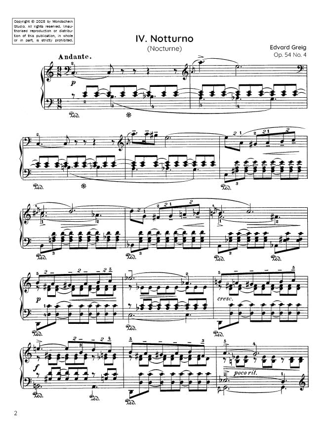 Grieg - Notturno, Op. 54 No. 4 (PDF Sheet Music / Digital Download)