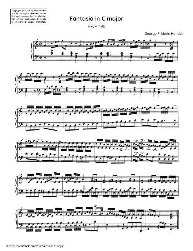 Handel - Fantasia in C major, HWV 490 (PDF Sheet Music / Digital Download)