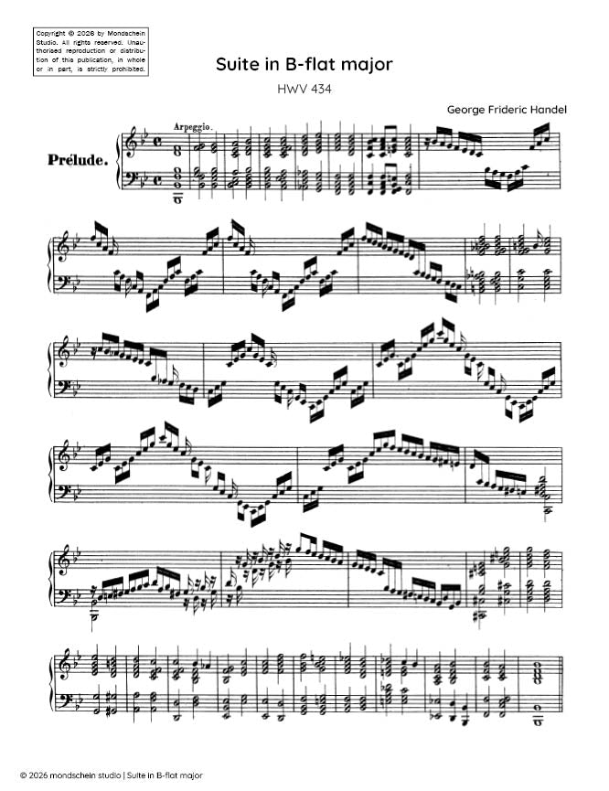 Handel - Keyboard Suite in B-flat major, HWV 434 (PDF Sheet Music / Digital Download)