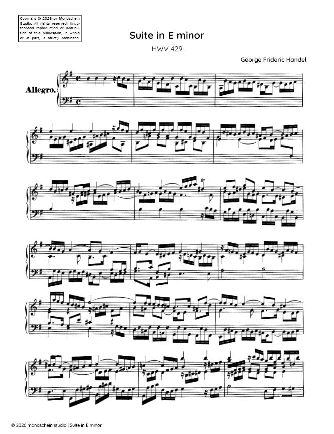 Handel - Keyboard Suite in E minor, HWV 429 (PDF Sheet Music / Digital Download)